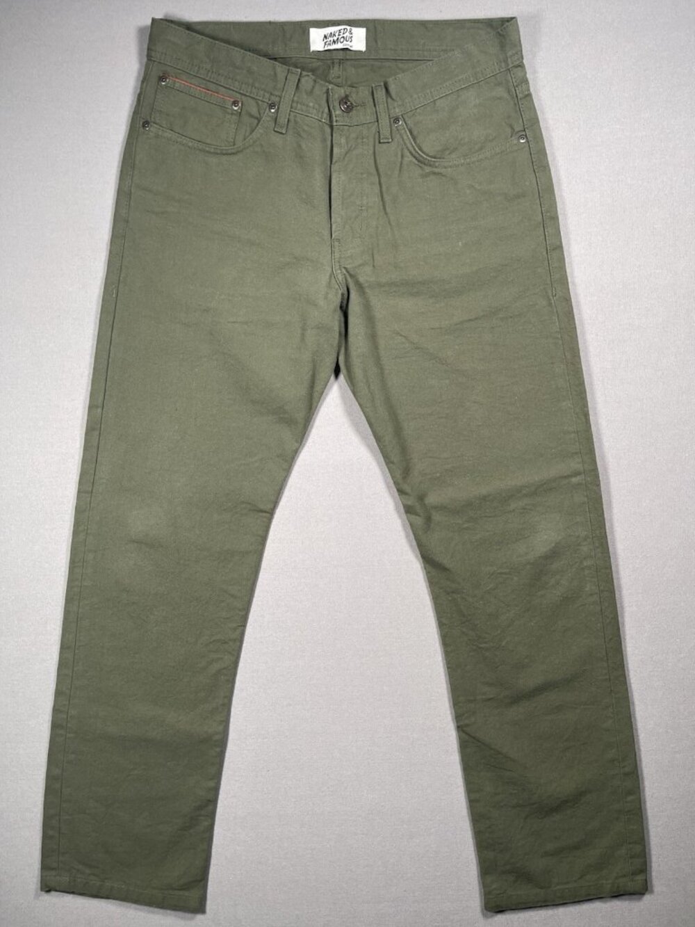 Naked & Famous Weird Guy  Army Green Duck Selvedge Pants - Men Size 33  X 30